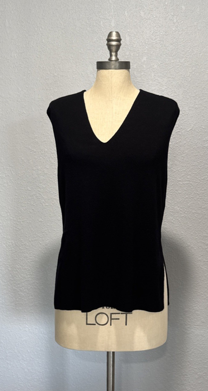 Marled Womens V-Neck Black Sleeveless Knit Top Size S Basic Minimalist Tank Top
